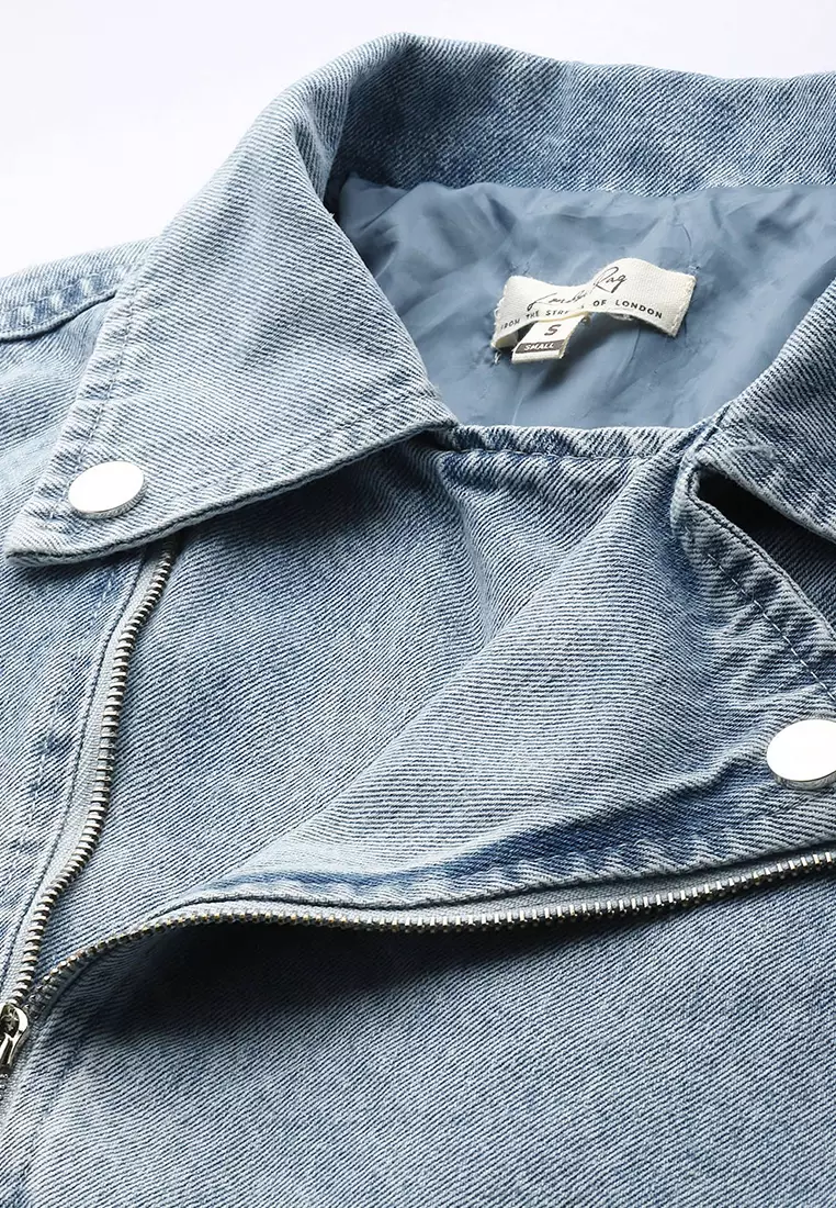 Jaket Biker Light Wash Warna Biru