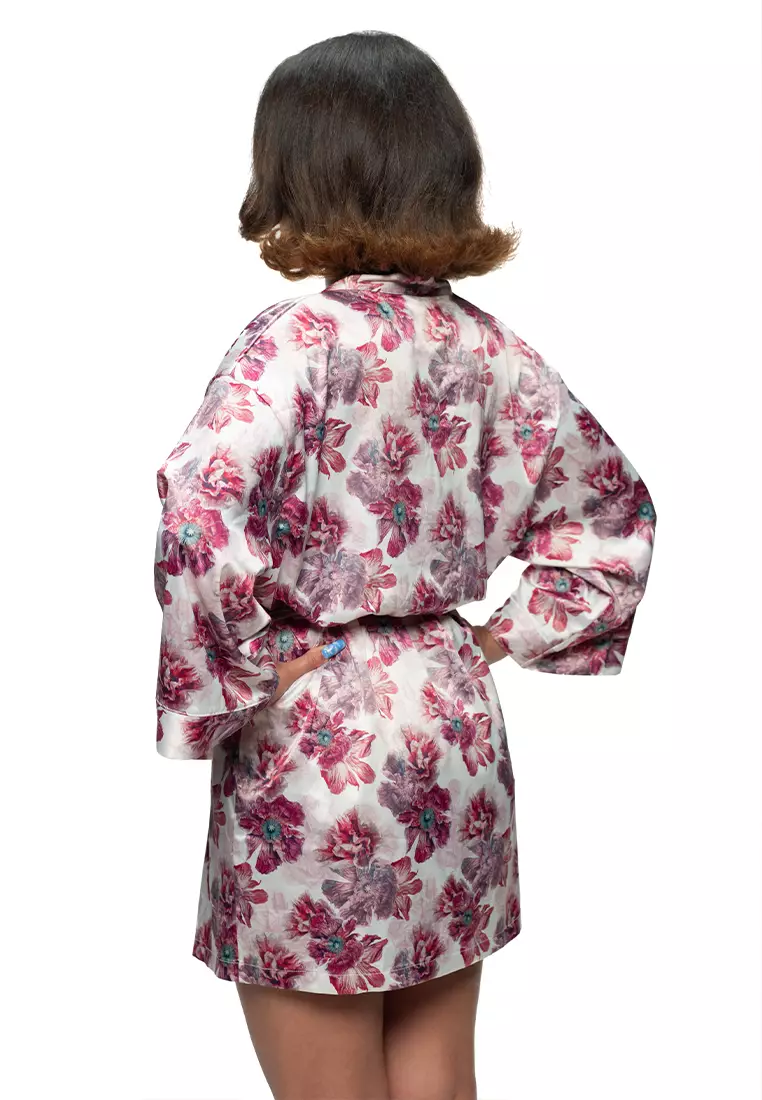 DORINA Satin Cover Up with Peony Print in Pink  - Love of Your Life