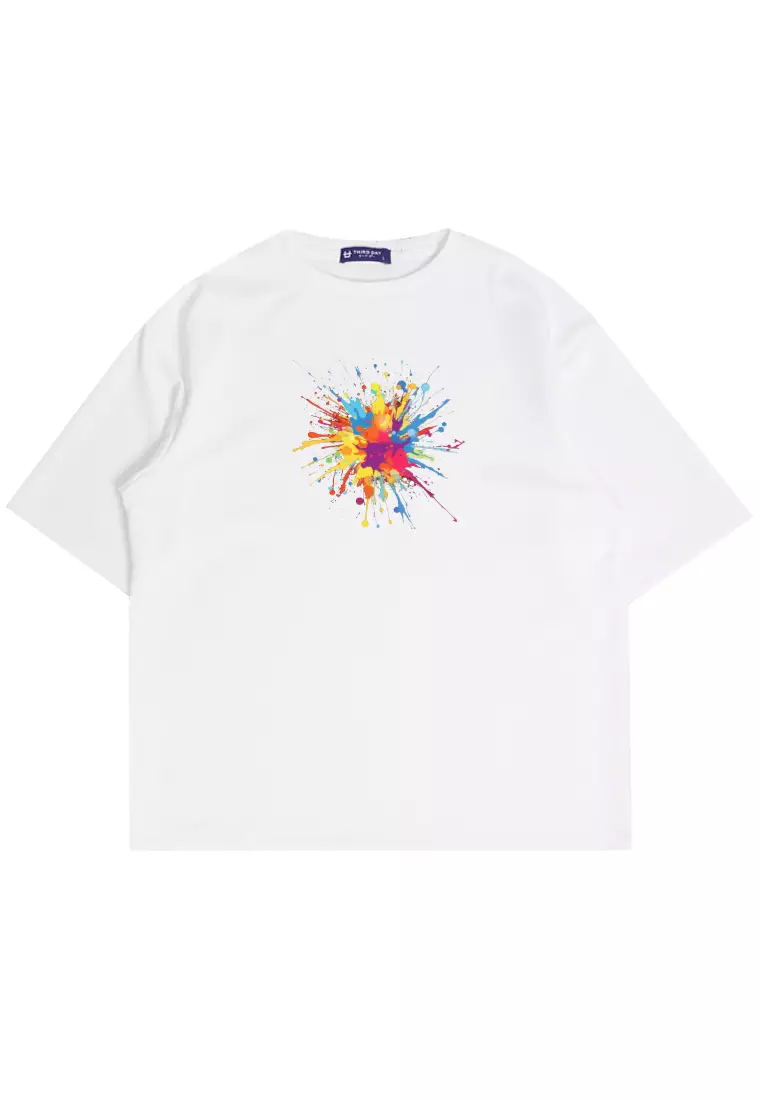 MTP82 kaos oversize art abstrak aesthetic bahan tebal scuba colorful splat putih