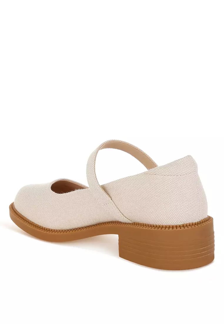 Canvas Mary Jane Shoes in Beige
