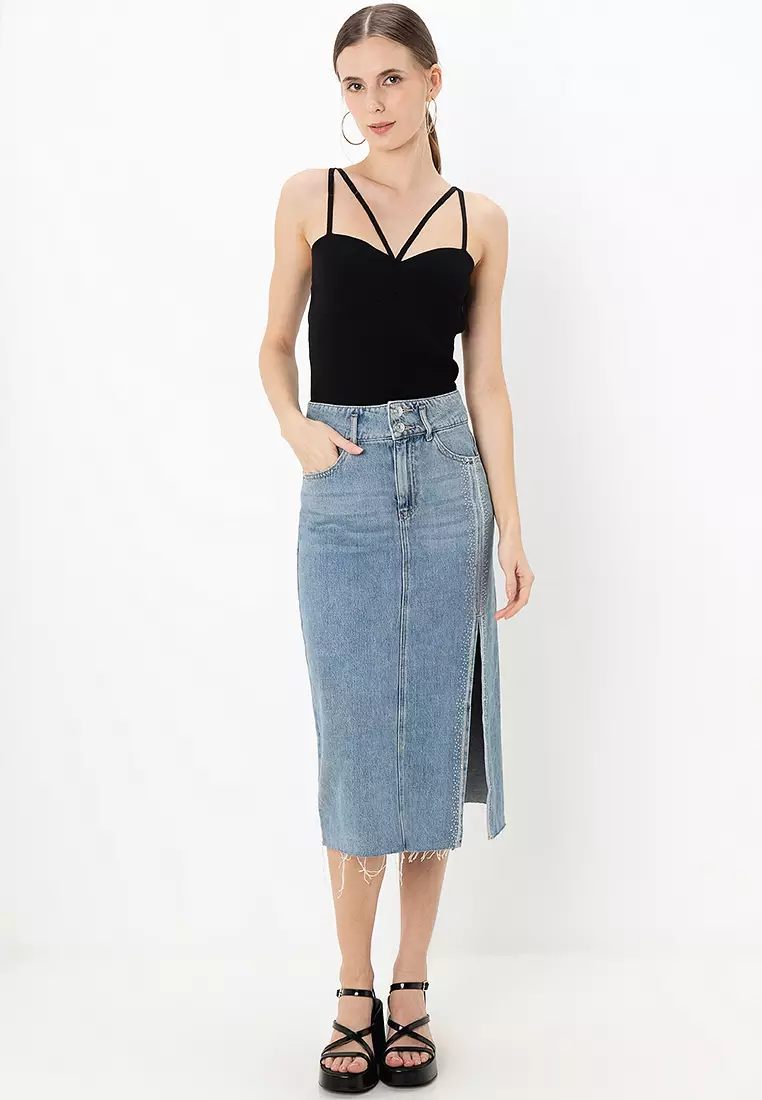 Riemann Midi High Waist Denim Skirt