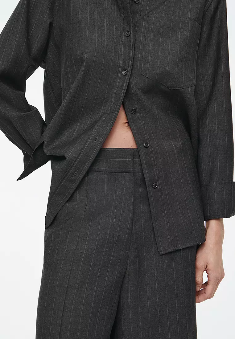Regular Pinstriped Wool Wide-Leg Trousers