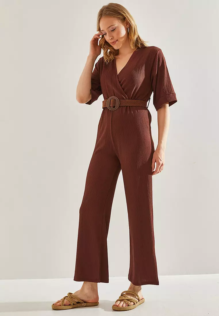 Double Breasted Collar Belted Jumpsuit