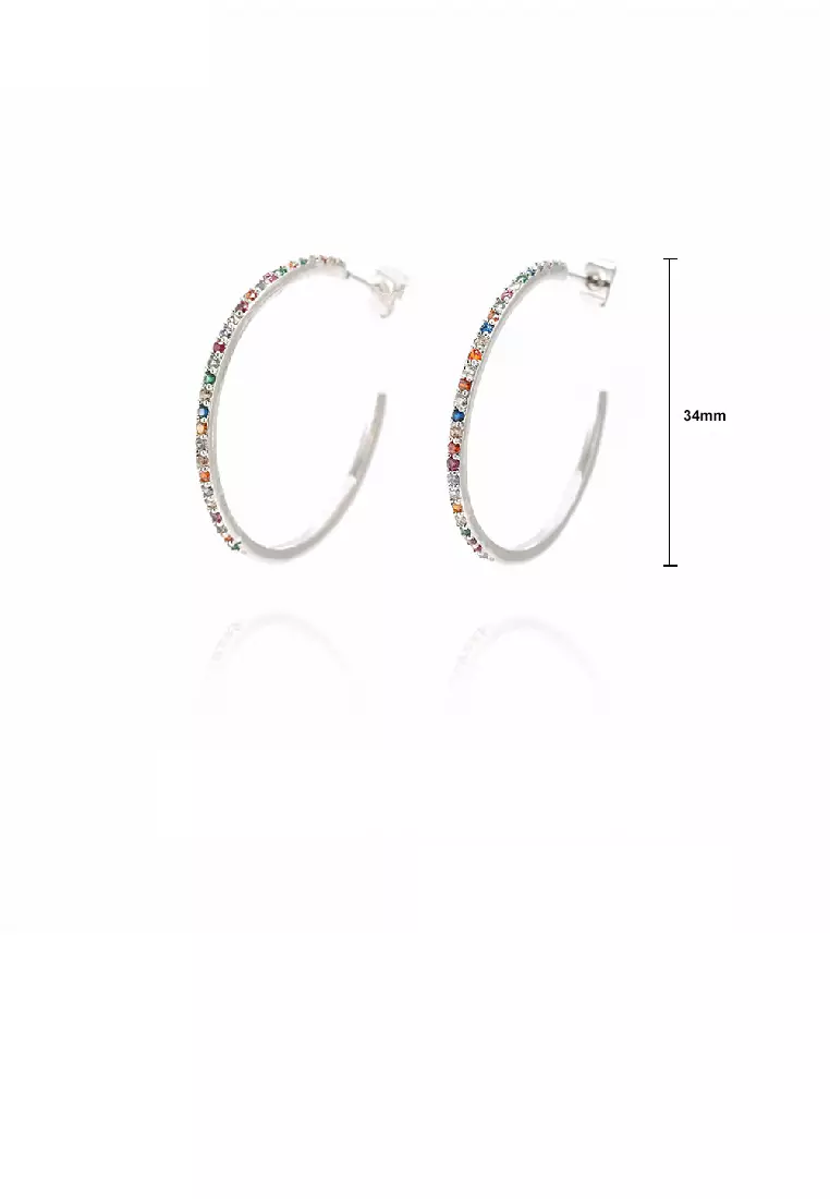 Simple and Personalized C-shaped Geometric Stud Earrings with Colorful Cubic Zirconia - Luxurious Look