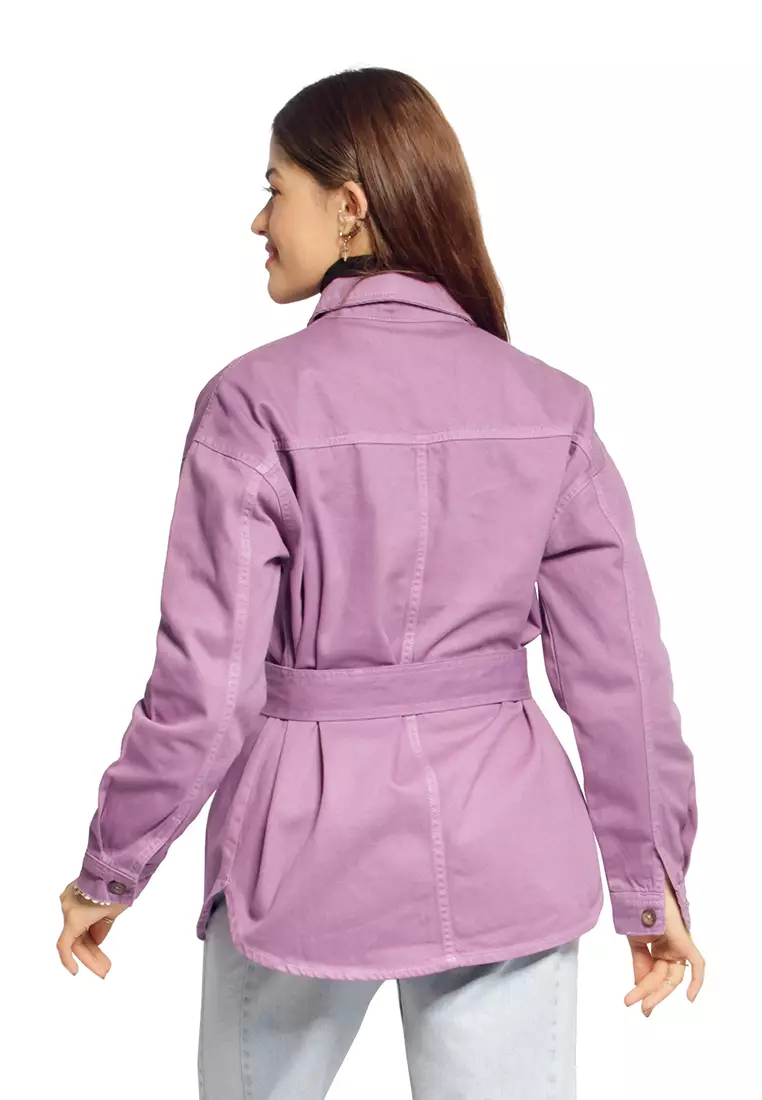 Lilac Tie Up Detail Twill Shacket