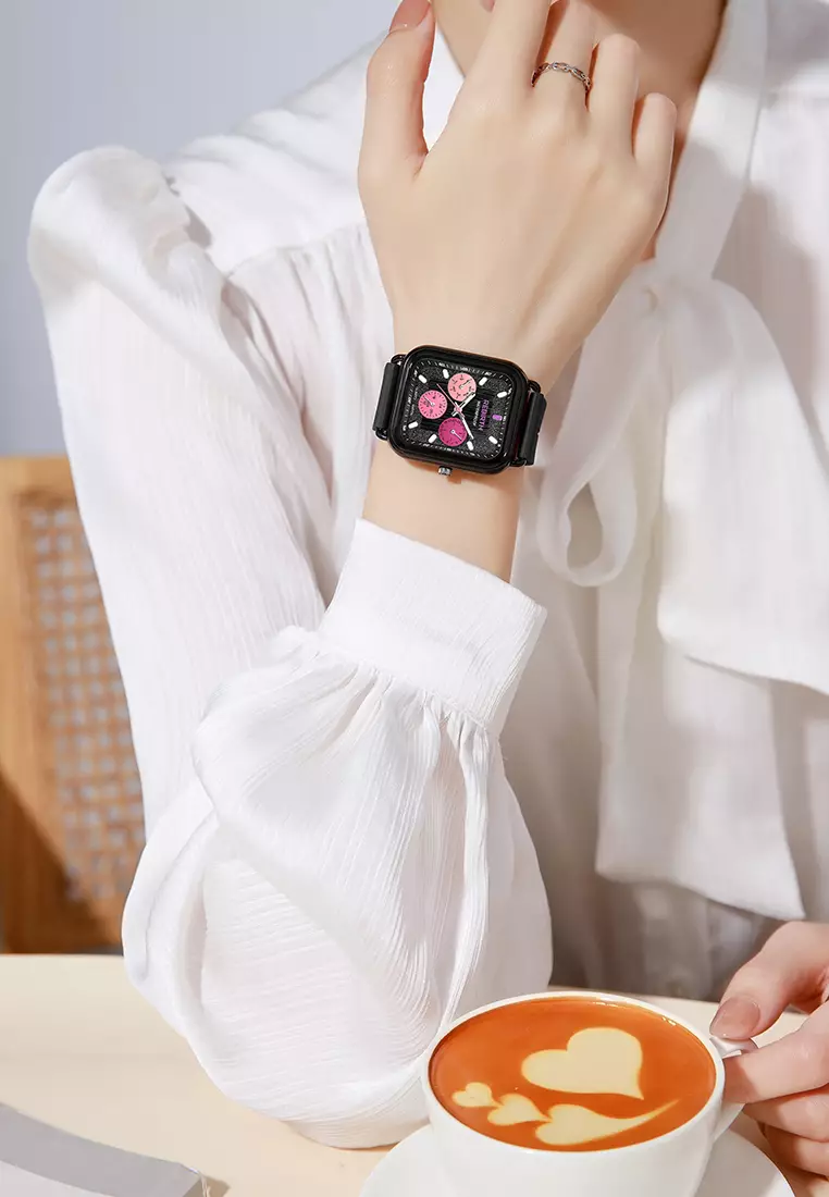 Jam Tangan Wanita Anti Air Korea Elegan Kemewahan Original Tali Silikon Jam Tangan Cewek Original black