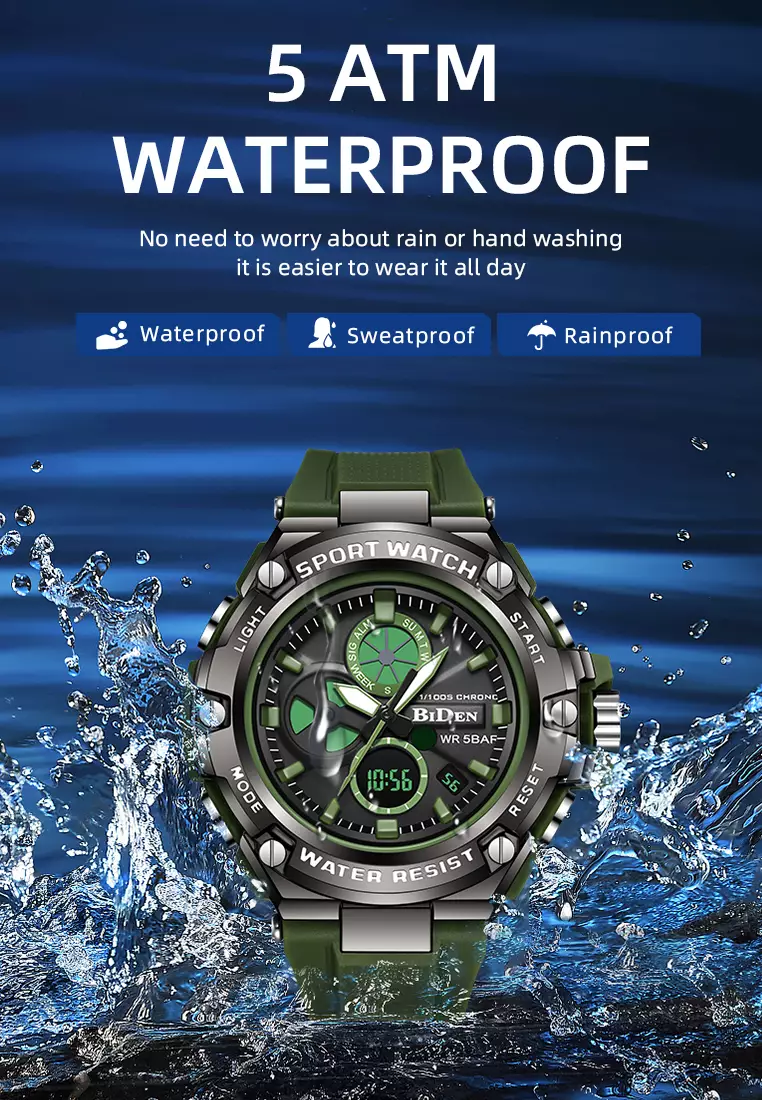 Jam Tangan Pria Original Digital&Analog Bercahaya Anti Air Alarm Tali Silikon Jam Tangan Cowok Olahraga green