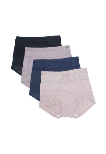 Kiss & Tell multi 4 Pack Leah High Waisted Cotton with Lace Panties Bundle C CE284USC8626A1GS_1