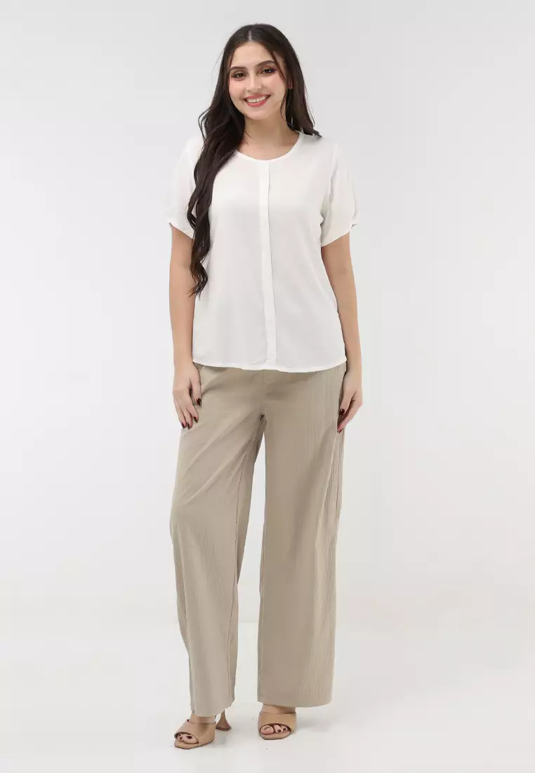 Woven Plain Rayon Short Sleeves Blouse