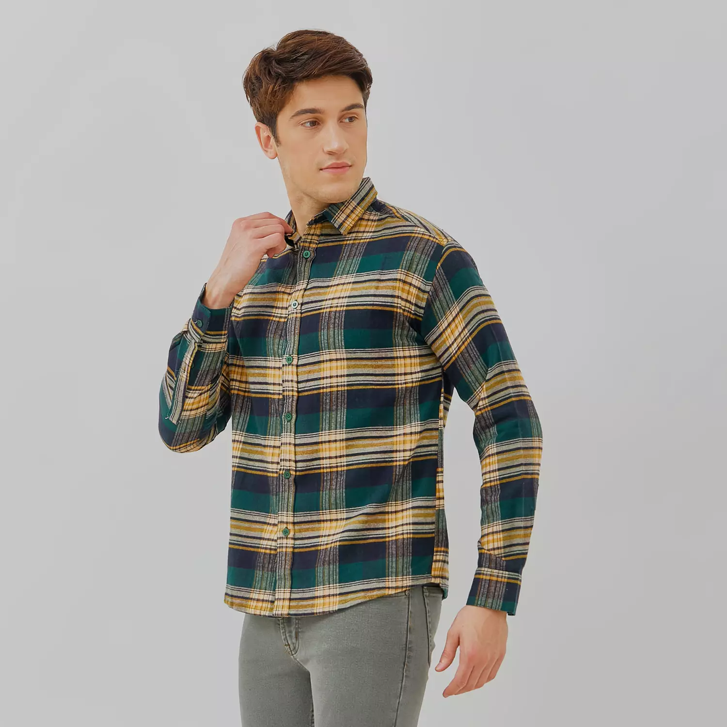 PAULMAY Kemeja Flanel Pria Lengan Panjang Hijau 6712