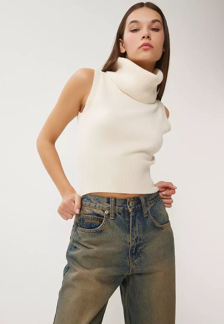 High Waist Faded Effect Baggy Jeans