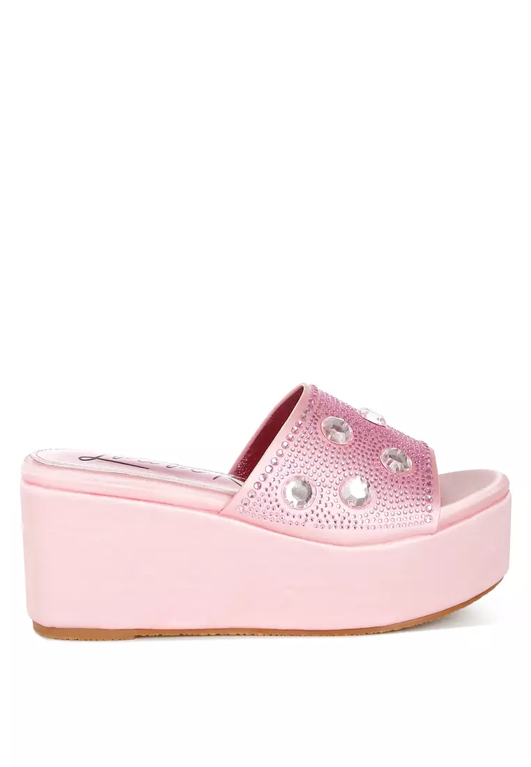 Discount on London Rag  shoes - SKU: Diamante & Rhinestone Flatform Sandals in Pink