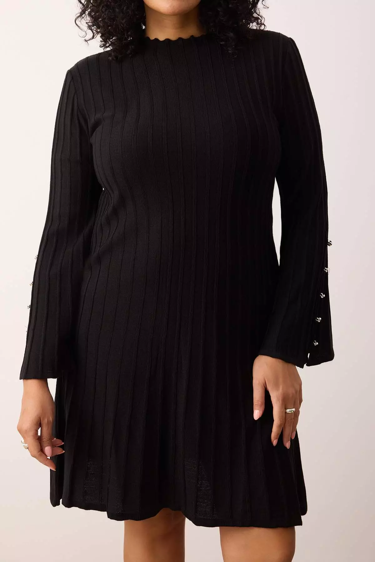 Black Corded Accessory Detailed Knitwear Dress Tbbaw26Ah00000