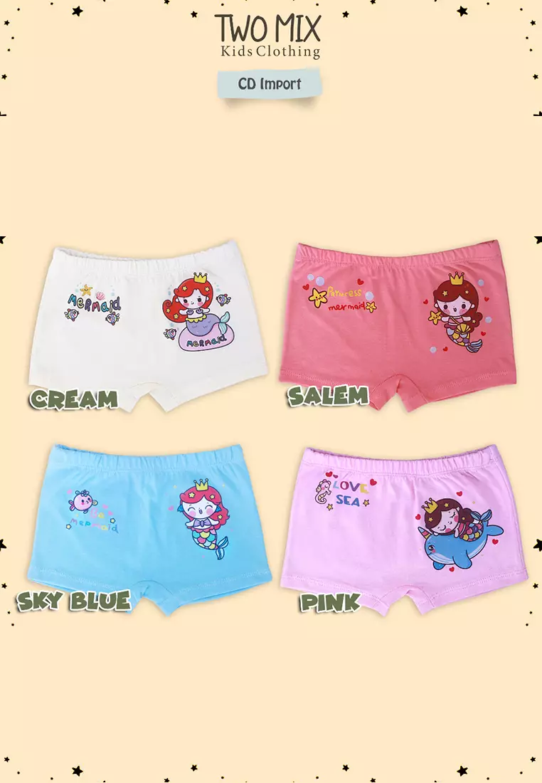 Two Mix - Pakaian Dalam Celana Boxer Anak Perempuan Printing Lucu CD Celdam Anak Cewek 1-10 Tahun 4324A Biru