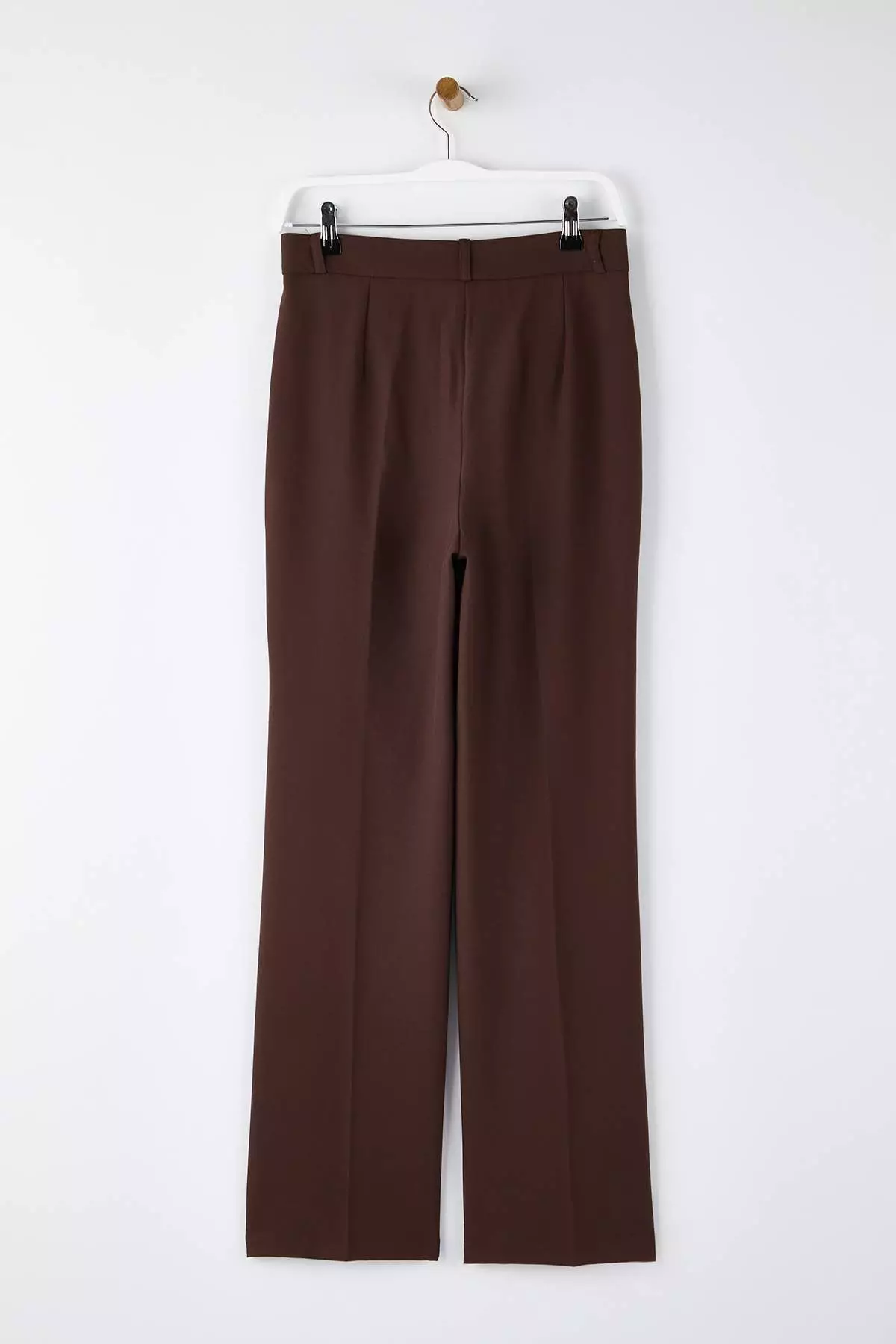 Dark Brown Straight/Cut Pleated Woven Fabric Pants Twoaw23Pl41