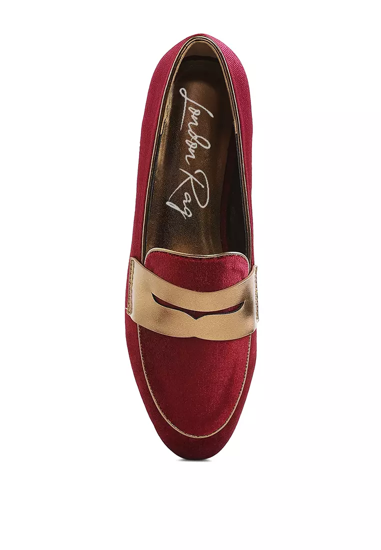 Sepatu Loafer Beludru Tali Penny Warna Burgundy
