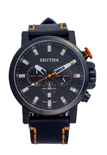 Rhythm SI1604L 03 - Jam Tangan Pria - Leather - Black Orange