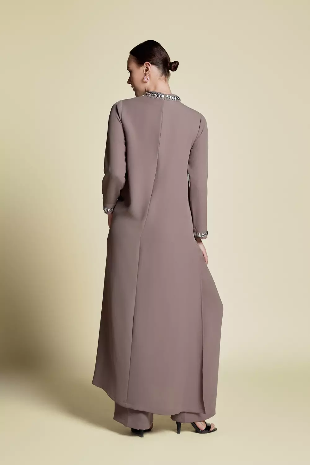 Demure Signature - Midi Coat Set in Frusan Silk Coffee Brown - SET
