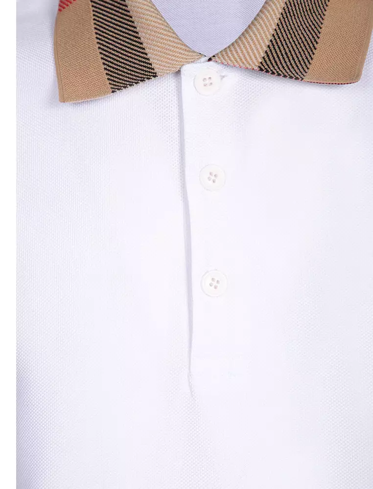 Check Collar Cotton Polo Tee in White