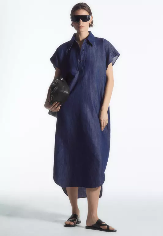 Oversized Denim Midi Shirt Dress