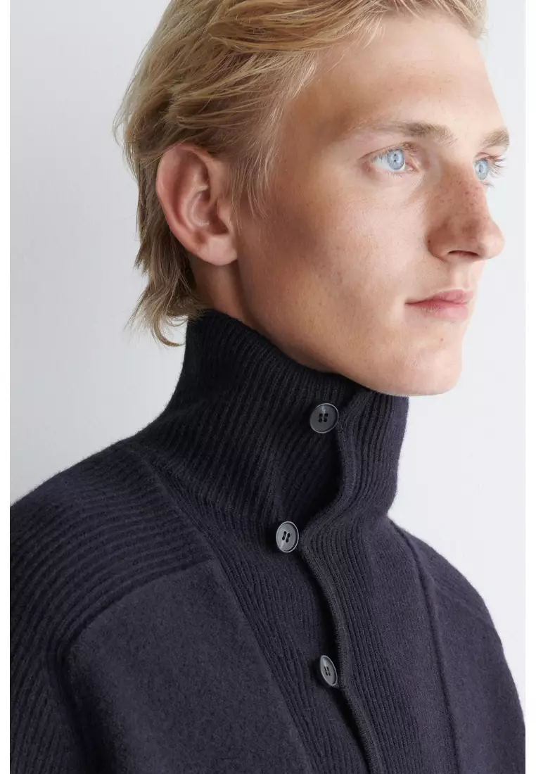 PANELLED MERINO WOOL FUNNEL-NECK JUMPER
