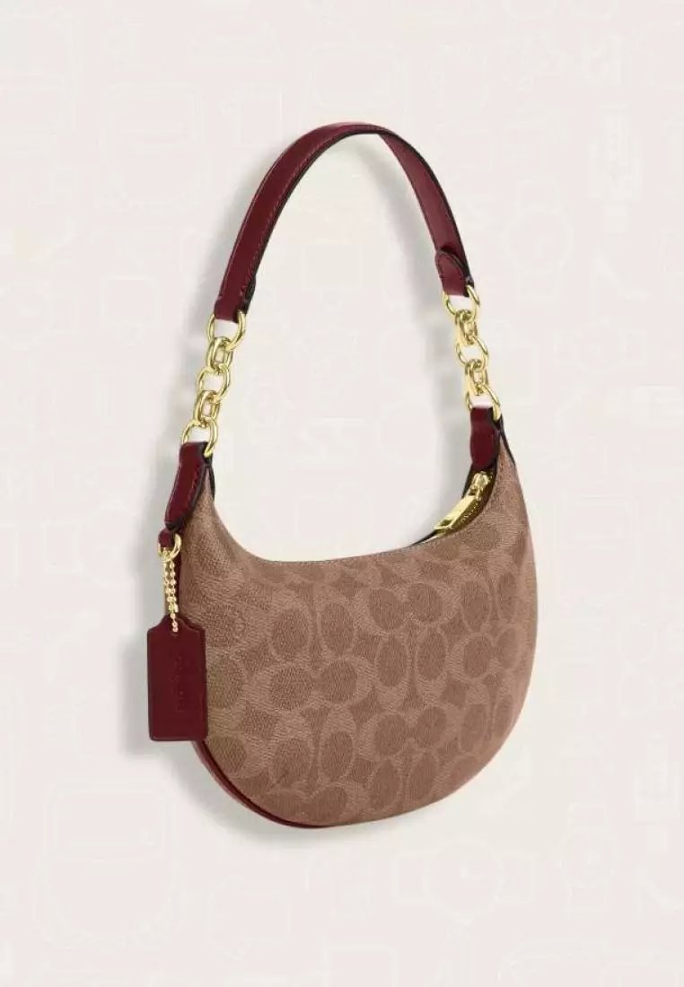 Coach Mini Payton Bag In Signature Canvas With Horse And Carriage Print Tan Black Cherry
