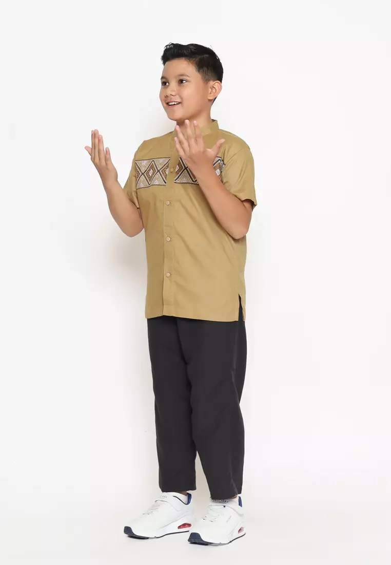 Baju Koko Set Anak Laki Bordir Wajik Brown - GENUINE