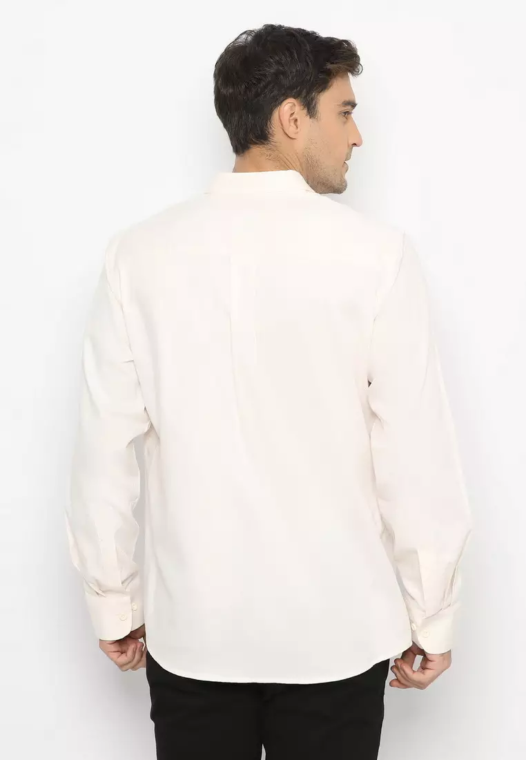 POLICE Kemeja Yarndyed Printing Cream Regular Fit Lengan Panjang Pria