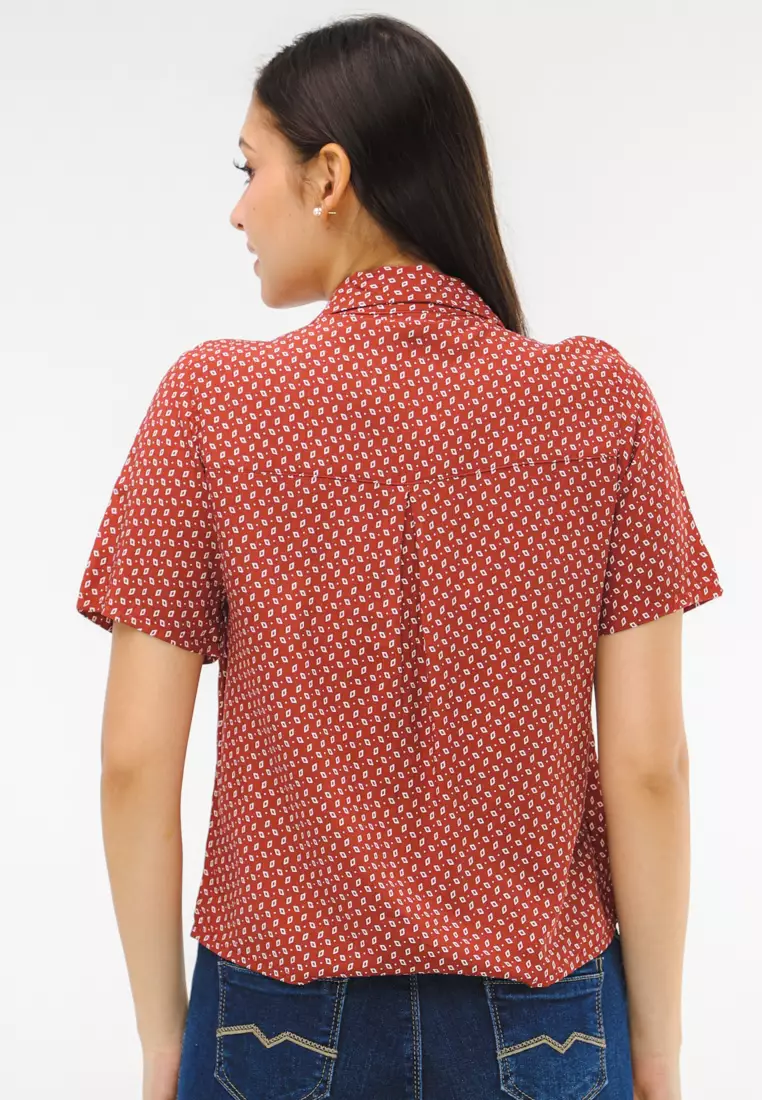 Woven Printed Rayon Short Sleeves Blouse