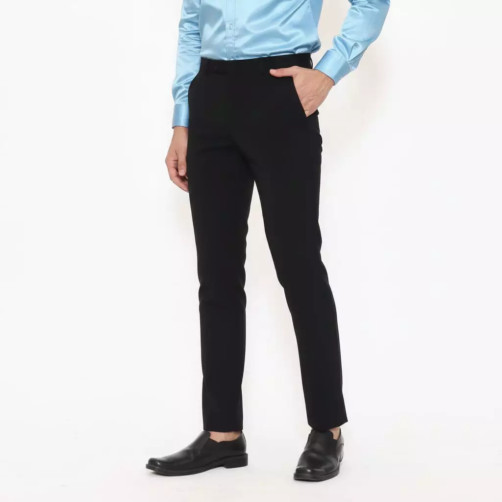 Lawell Celana Panjang Pria Formal LUTHER Slim Fit | Jet Black | Polyester Premium Polos