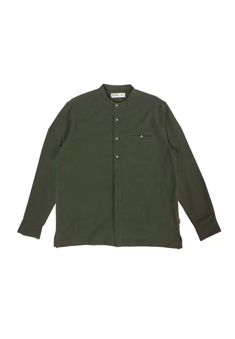 JAFFAR GREEN OLIVE Kemeja Shanghai Lengan Panjang Pria - Top Man Shirt