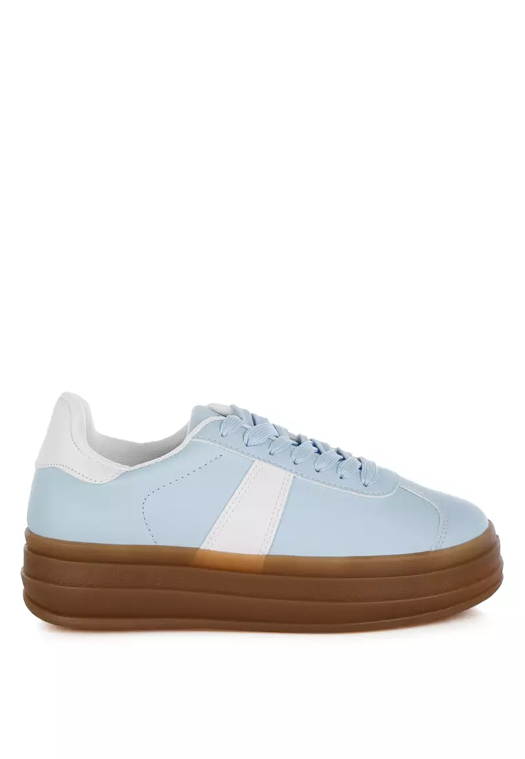 Discount on London Rag  shoes - SKU: Faux Leather Lace-Up Sneakers in Light Blue