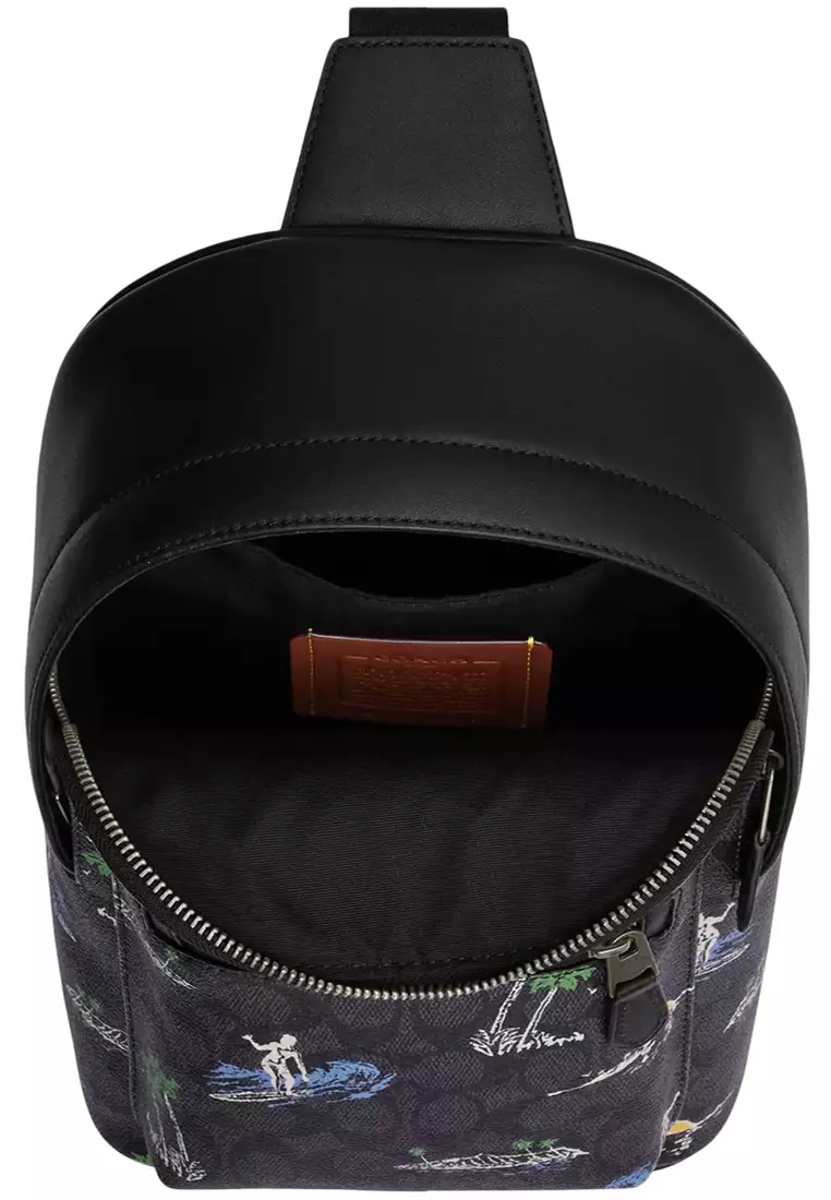 West Pack Bag In Signature Canvas With Surf Print - Charcoal Multi CBJ12