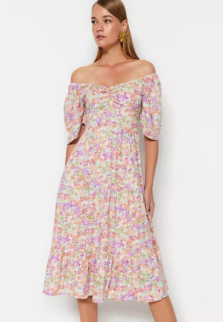 Floral Print Dress with Balloon Sleeves