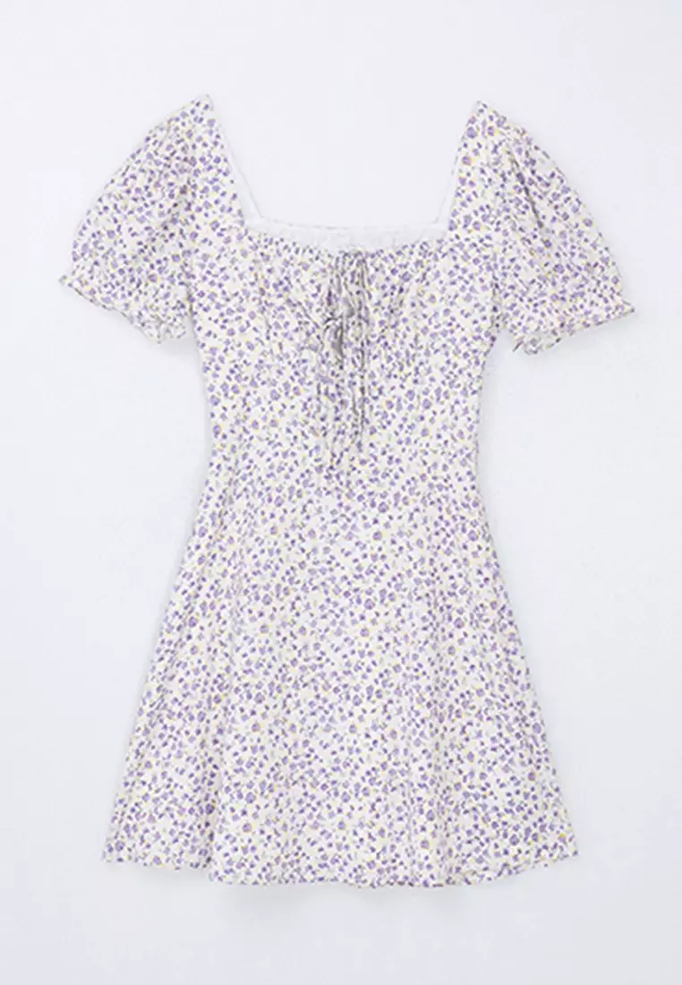 Square Neck Floral Mini Dress