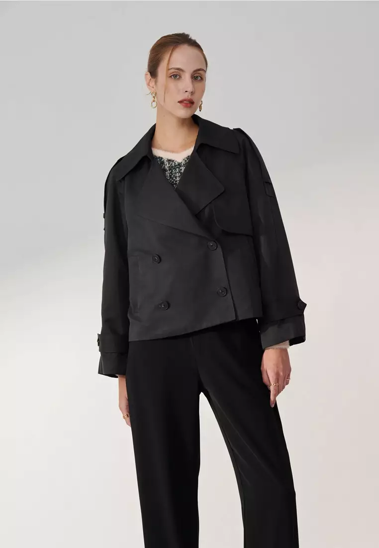 深藍短風衣外套