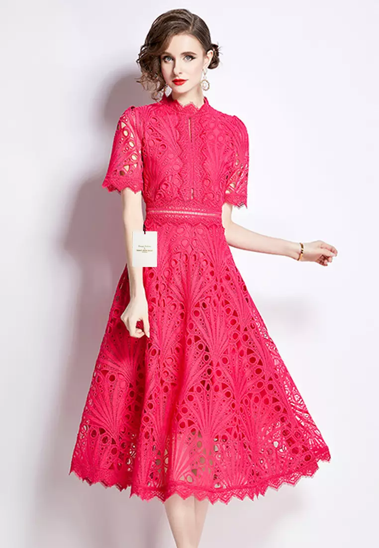 Buy Twenty Eight Shoes Stand Collar Lace Dress ZHY6947 Online | ZALORA ...