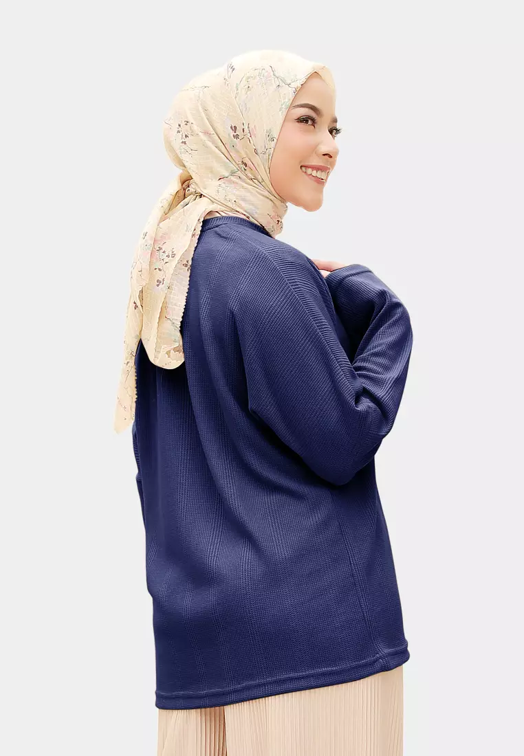 Zelena - Althea Long Sleeves Waffle | Kaos Lengan Panjang - Navy 