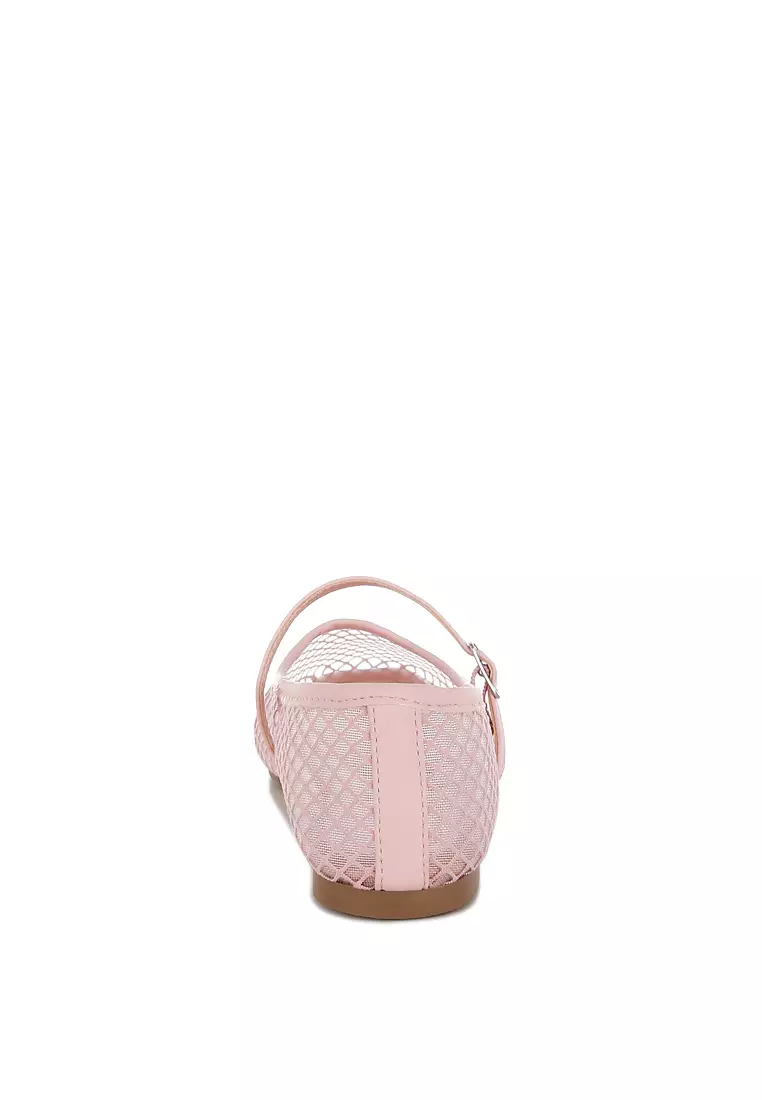 Mesh Mary Jane Flats in Pink