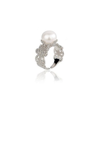 Glamorousky white 925 Sterling Silver Simple and Elegant Hollow Pattern Freshwater Pearl Adjustable Open Ring 038ECAC161336CGS_1