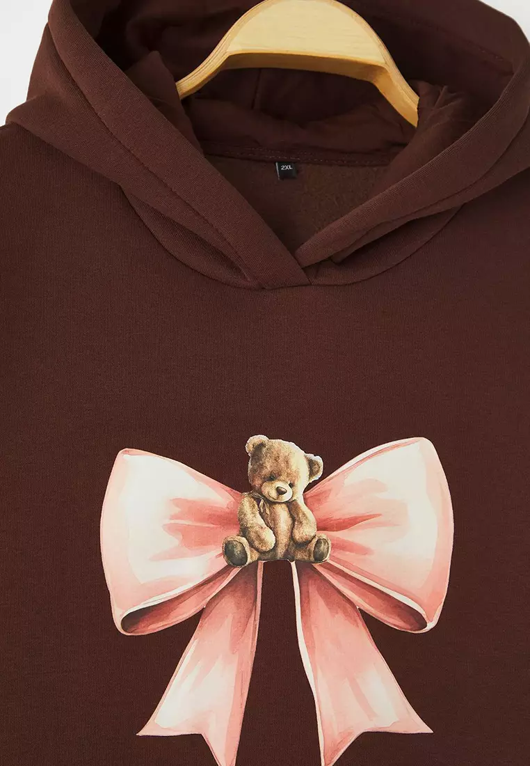Plus Size Bow Teddy Bear Hoodie