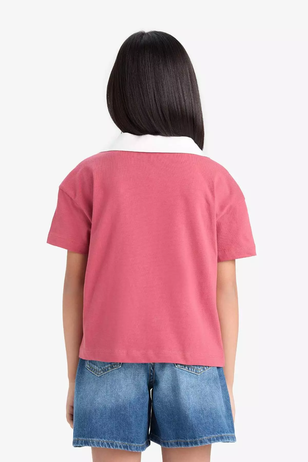 Girl's Boxy Fit Polo Neck Printed Short Sleeve T-Shirt E1034A825Sm