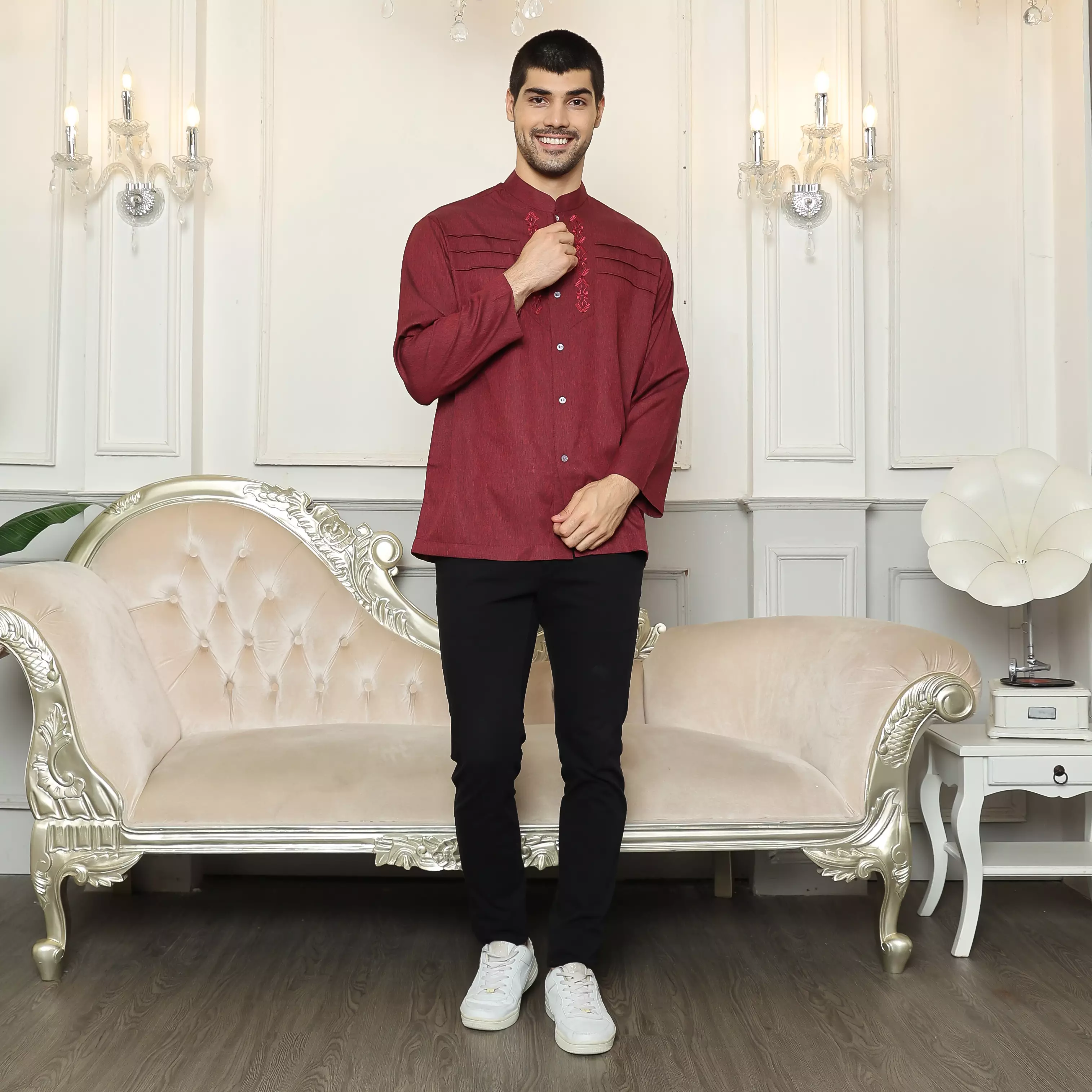 Baju Koko Sarimbit 38 Maroon Lengan Panjang