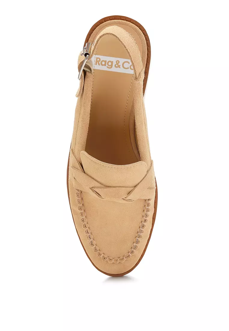 Woven Strap Slingback Loafers in Beige