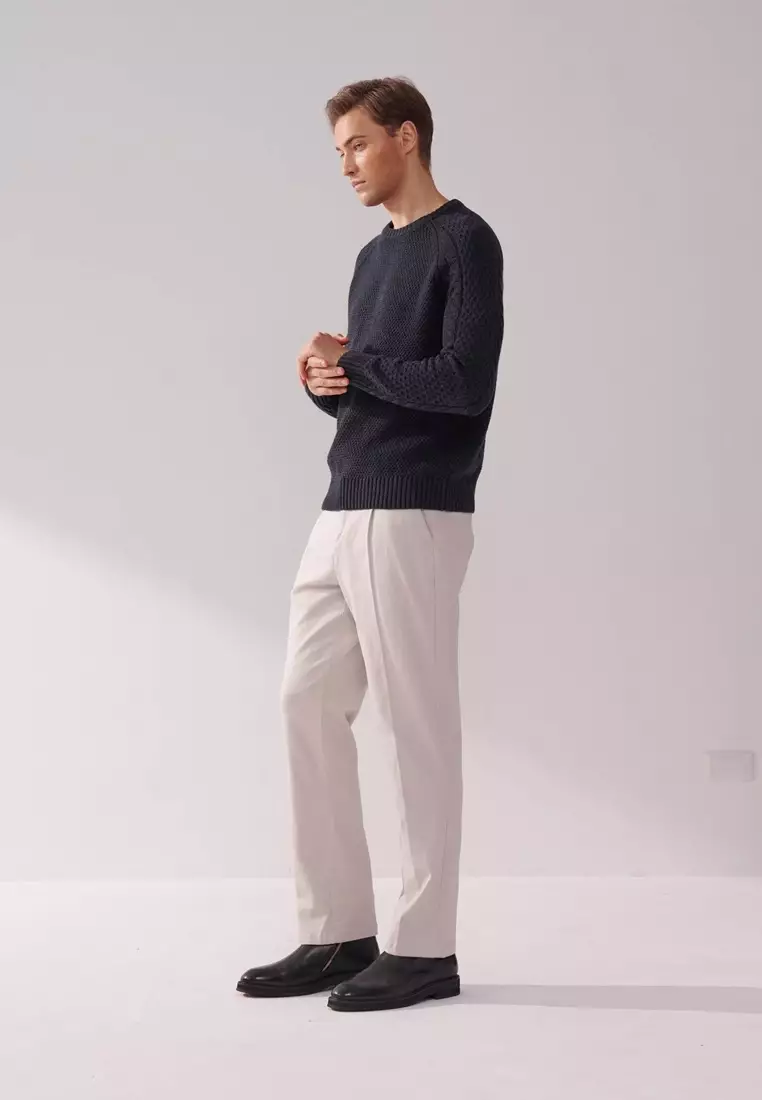Light Grey Regular-Fit Stretch Casual Pants