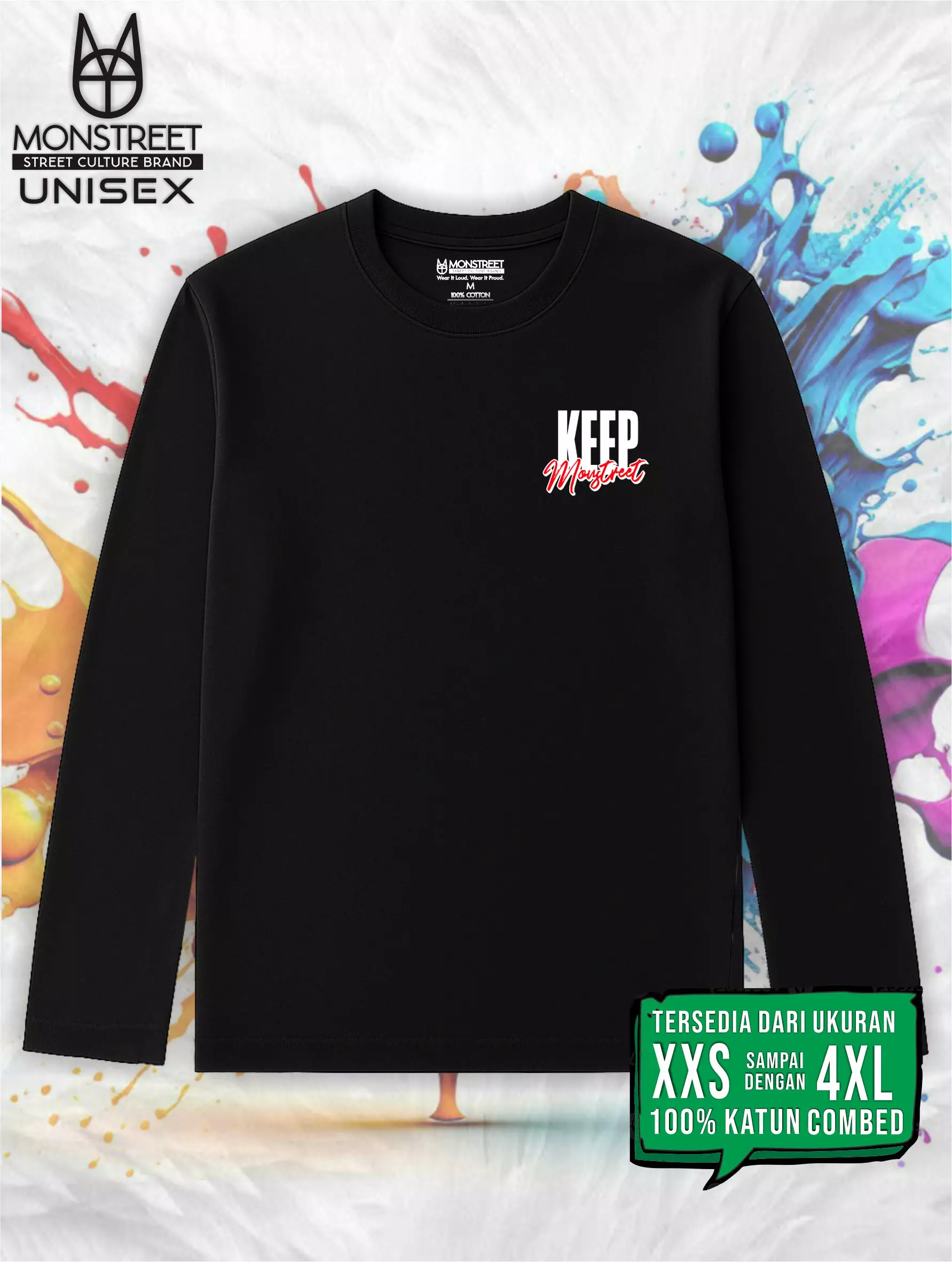 Monstreet Kaos Katun Combed 24S Grafis Reguler Fit Lengan Panjang Hitam Tshirt LUTR111 Cotton Combed 24S Graphic Tshirt Regular Fit Full Sleeve Black Tshirt