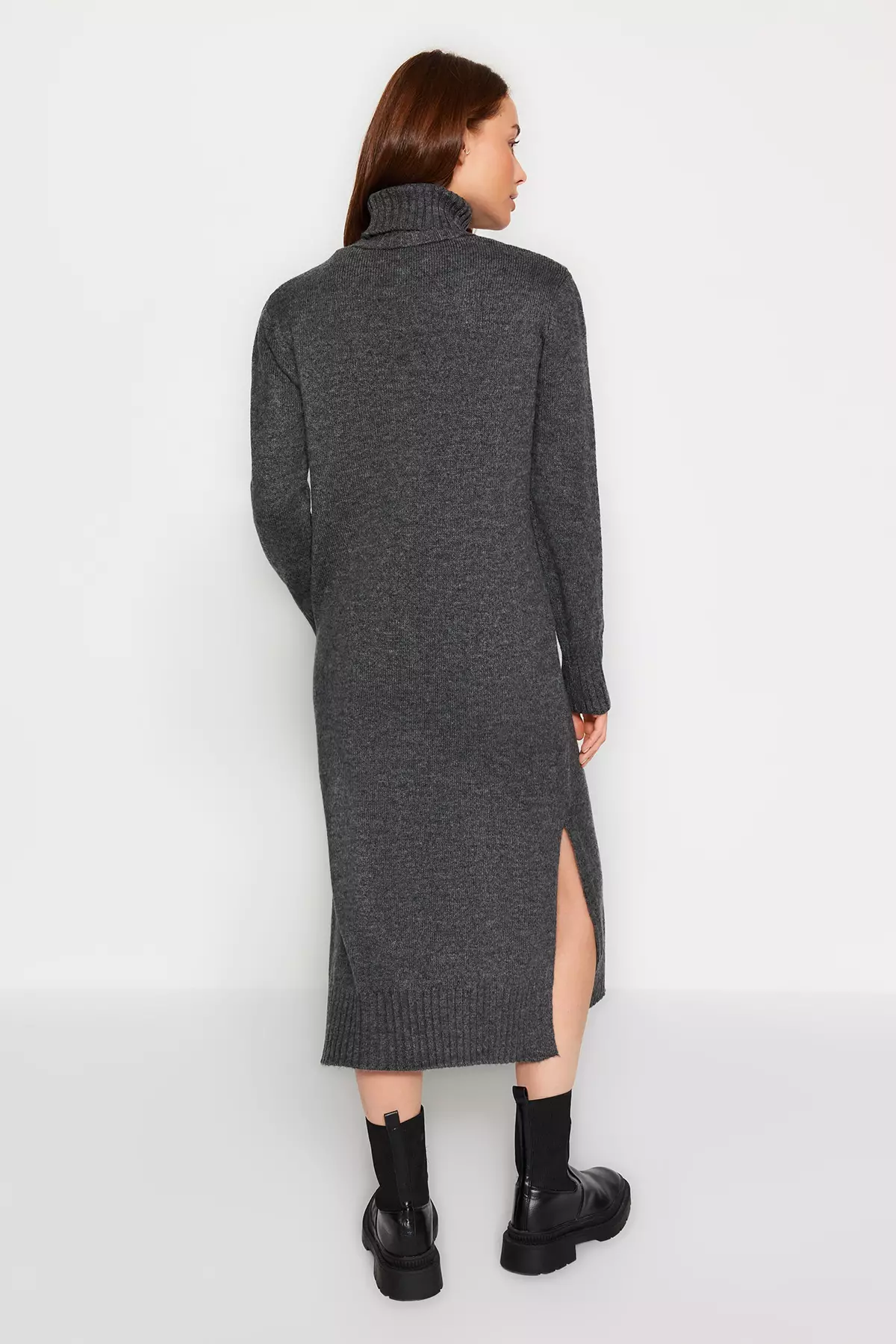 Anthracite Midi Wide Fit Soft Texture Knitwear Dress