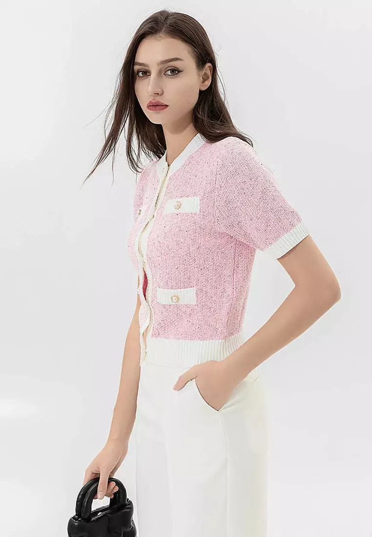 正肩袖圆领毛织外套