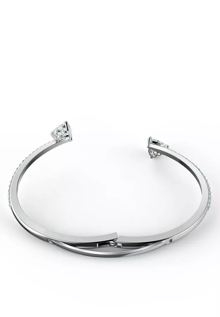 Mesmera bangle, Heart, White, Rhodium plated