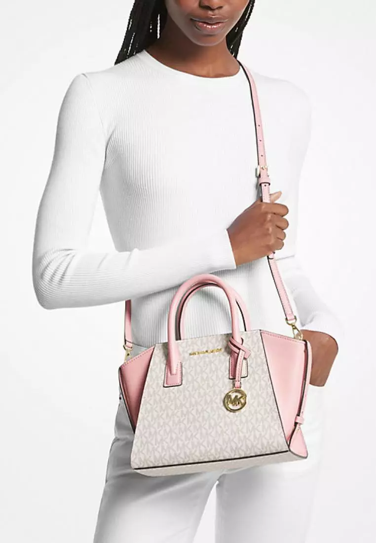 Michael Kors Avril Small Logo Top-Zip Satchel Powder Blush Multi